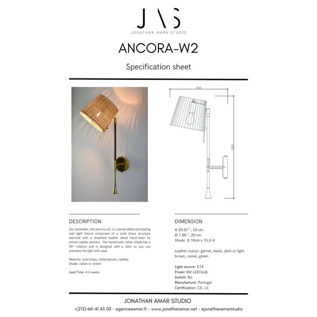 Ancora-W2 Contemporary Brass and Rattan Wall Light, Jonathan Amar For Sale - Image 12 of 12