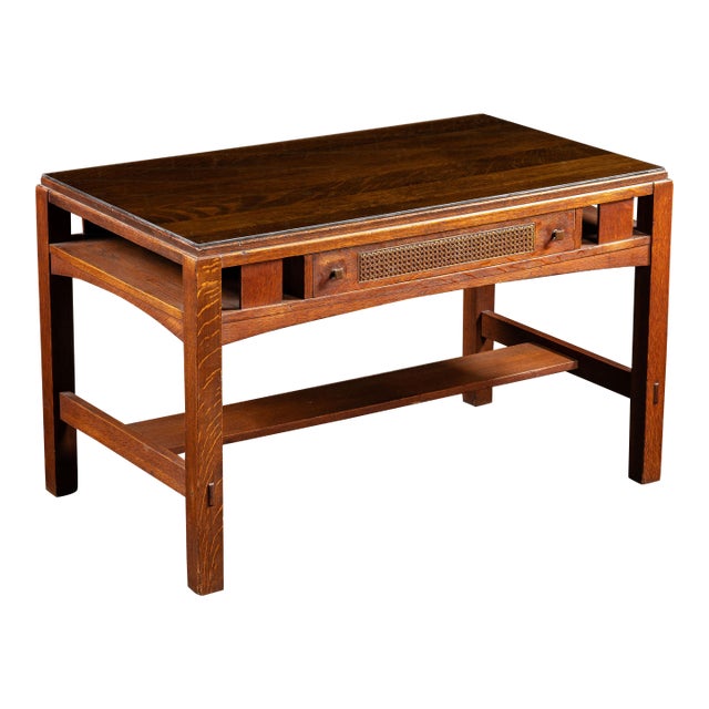 Early 20th Arts & Crafts Oak Library Table With Glass Top by Limbert For Sale