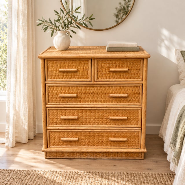 Vintage Bohemian-Style Woven Rattan and Cane Chest of Drawers, 1960s For Sale - Image 6 of 9