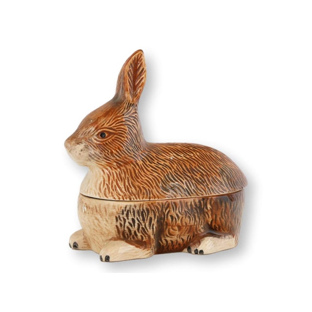 French Country Midcentury French Majolica Rabbit Pâté Tureen For Sale - Image 3 of 6
