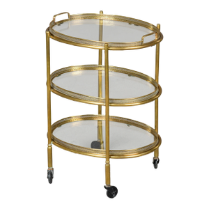 Hollywood Regency Style Small Three Tier Brass Trolley With Removable Trays