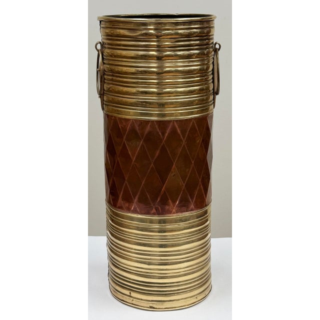Vintage Brass and Copper Umbrella Stand For Sale - Image 4 of 9