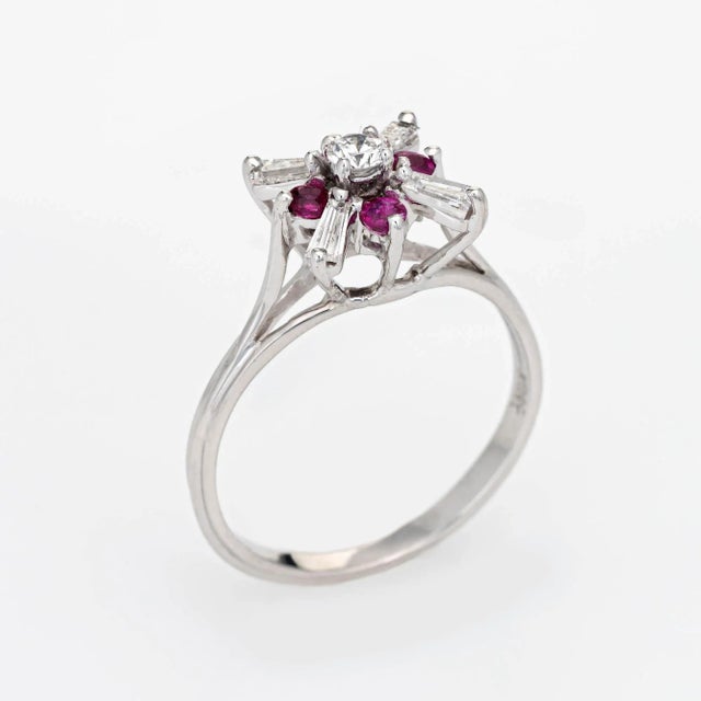 This is part of Chairish’s Fine Jewelry assortment. Stylish vintage diamond & ruby cocktail ring crafted in 18 karat white...