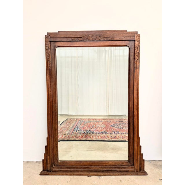 Vintage Art Deco Mirror in Oak with Carved Decoration, 1920s For Sale - Image 10 of 10
