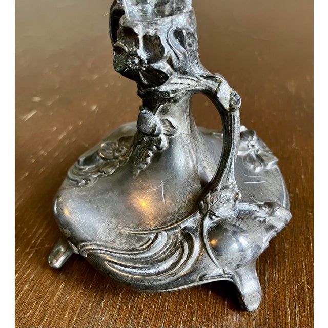 Antique Art Nouveau Figural Floral Spelter and Scalloped Glass Centerpiece Tazza For Sale - Image 9 of 17