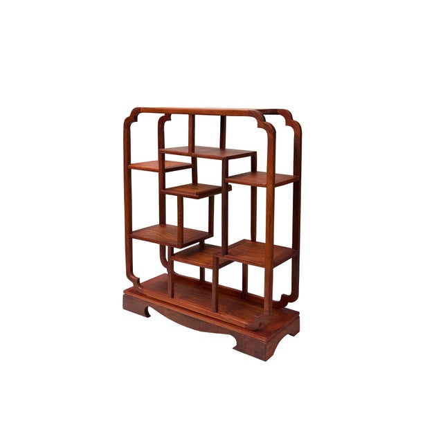 The Chinese Light Brown Rectangular Table Top Layers Curio Display Shelf Stand is a finely crafted piece of furniture...