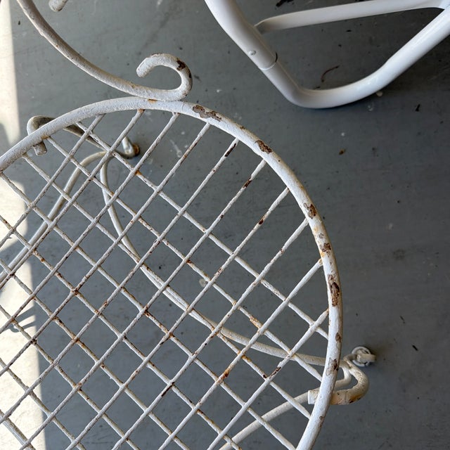 Mid 20th Century Painted White Ornate Metal Garden Chairs Set of 2 For Sale - Image 11 of 12