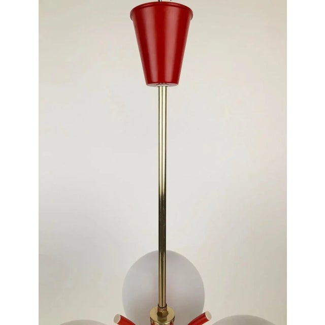 Red Pendant Lamp in Coral Color with 6 Mat Opaline Globes, 1970s For Sale - Image 8 of 16