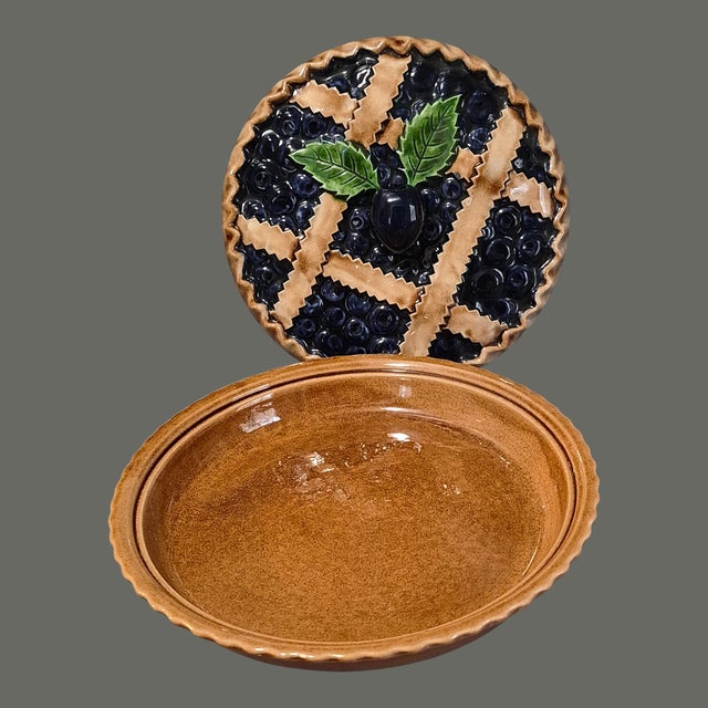 Vintage Sanor Portuguese Ceramic Blueberry Pie Keeper "Trompe L'oeil" For Sale - Image 6 of 10