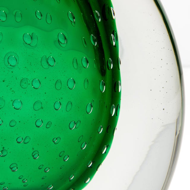 Glass Hand Blown Murano Vase in Emerald Green With Bubbles For Sale - Image 7 of 8