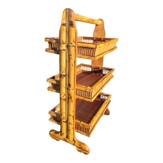 Mid 20th Century Burnt Bamboo 3-Tier Standing Butler Caddy For Sale