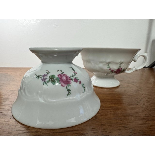 Vintage Wawel Poland Porcelain Tea Cup Saucer Set 5 Floral Gold Trim - 10 Pcs For Sale - Image 11 of 18
