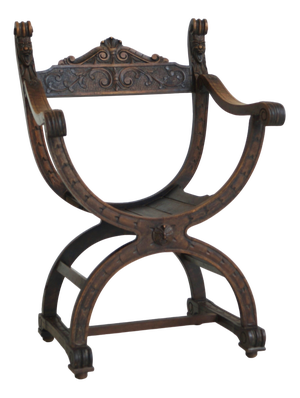 Curule or Dagobert Armchair in Walnut, Italy, 1910s