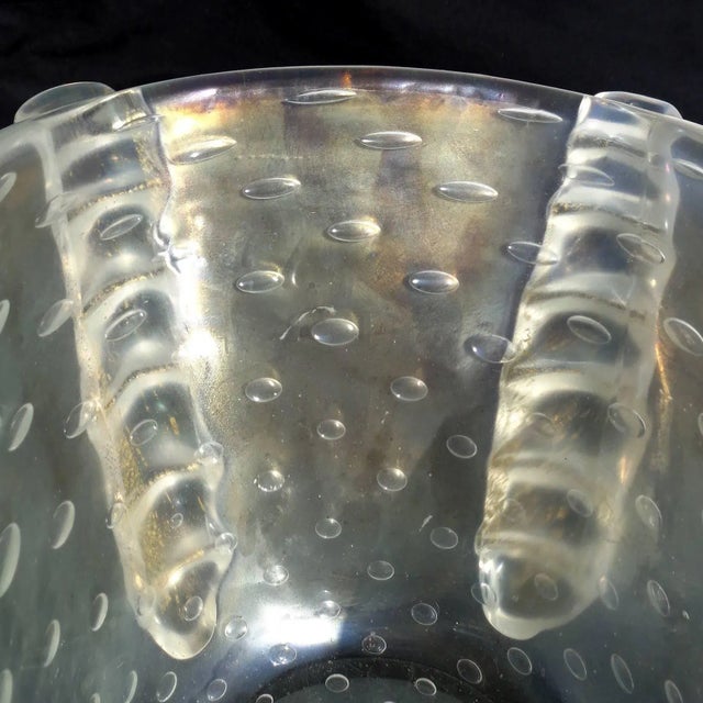 Barovier Toso Murano Vintage Gold Flecks Iridescent Italian Art Glass Mid Century Bowl Vase For Sale In Orlando - Image 6 of 8