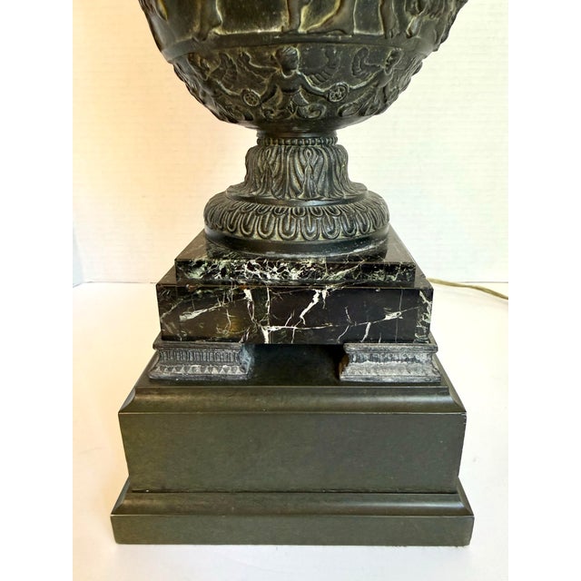 Vintage Neoclassical Urn Lamp Inspired by the Townley Vase With Green Marble Base For Sale - Image 4 of 13
