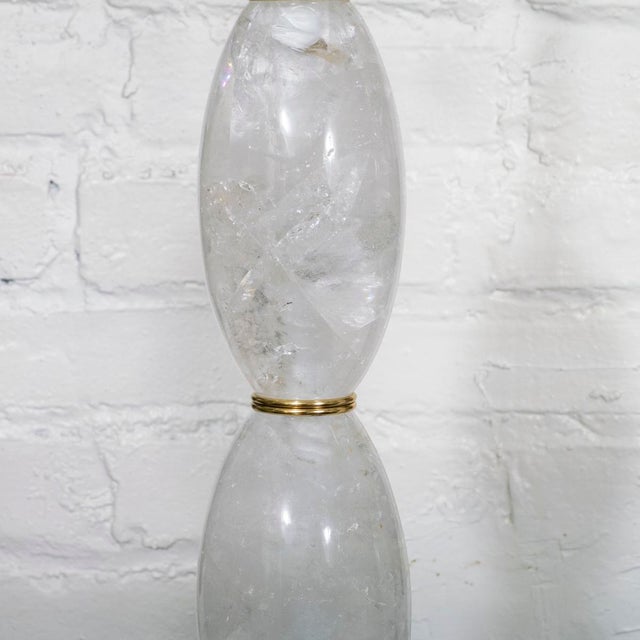 Pair of barrel shaped rock crystal table lamps For Sale In New York - Image 6 of 7