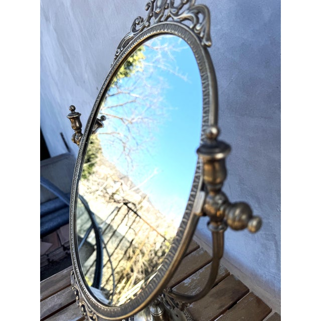 Vintage Hollywood Regency Rococo Revival Brass Vanity Mirror, 1960s For Sale - Image 4 of 9