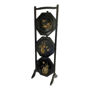 Early 20th Century Hand Painted 3-Tier Folding Wood Muffineer Serving Display Stand