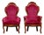 Vintage Victorian Revival Mahogany His & Hers Parlor Chairs Red Velvet Pair For Sale
