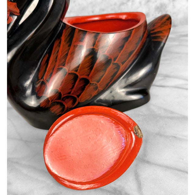 Vintage Chinese Black & Red Lacquer Swan Storage Box Jar For Sale - Image 9 of 11