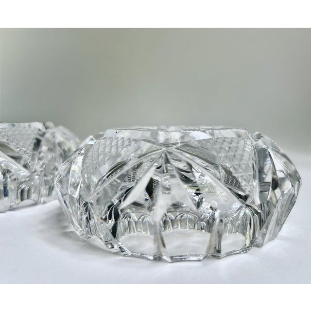 Vintage Pair of Bohemian Clear Cut Lead Crystal Ashtrays For Sale - Image 13 of 16