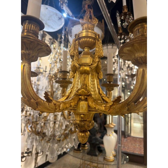 Neoclassical 1900 Neoclassic Style Gilt Bronze Chandelier 6 Lights For Sale - Image 3 of 5