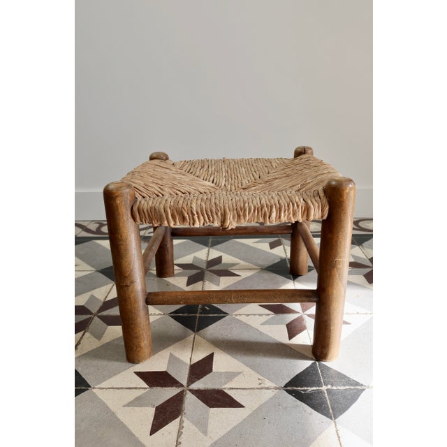 1970s Vintage Low Stool in Wood and Straw, 1970s For Sale - Image 5 of 7