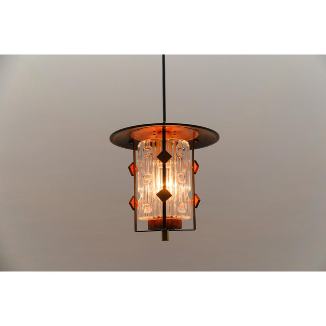 Brown Mid-Century Modern Scandinavian Hanging Lamp in Copper with Teak and Glass, 1960s For Sale - Image 8 of 11