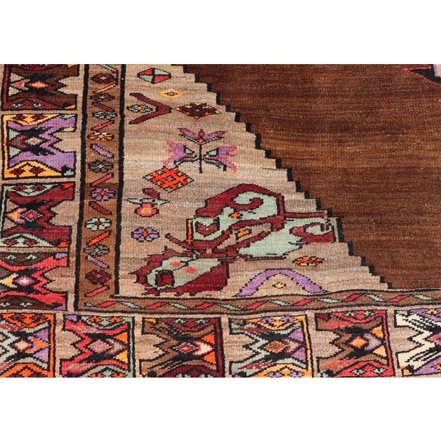 Vintage Turkish Kars Rug With Medallion On A Brown Field with Pops of Color. Keivan Woven Arts / rug / TU-MTU-3489,...