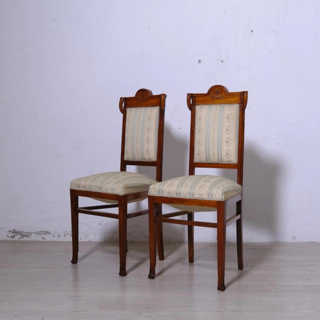 Art Nouveau Chairs in Floral Fabric, 1900s, Set of 2 For Sale - Image 3 of 18