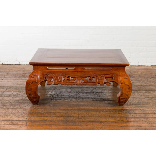 Vintage Chinese Style Low Kang Coffee Table with Carved Scrolls and Chow Legs For Sale In New York - Image 6 of 12