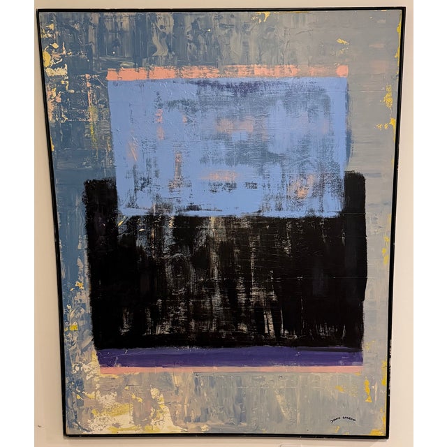 Vintage framed abstract expressionist painting by American modernist artist Dennis Sakelson. Sakelson is known for using...