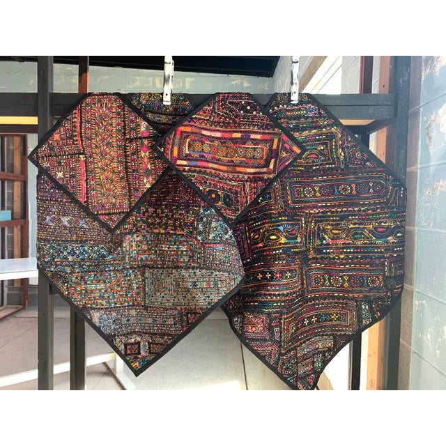 Vintage Pakistani Sindhi Patchwork Cushion Covers Set 4 Boho Tribal Embroidered For Sale - Image 6 of 12