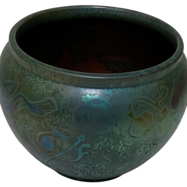 Antique Weller Sicard Sicardo Art Nouveau Iridescent Floral Jardinière USA Made in USA c. 1902-1907 Approximately 8" high...