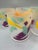 Fun vintage 90s era abstract painted cocktail glasses. Frosted glass with peach yellow purple and blue splashes. Holds 8oz...