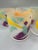 Fun vintage 90s era abstract painted cocktail glasses. Frosted glass with peach yellow purple and blue splashes. Holds 8oz...