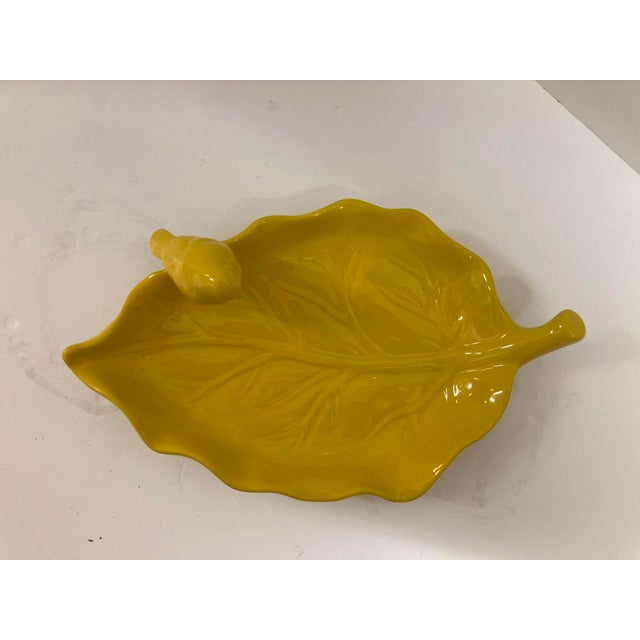 Ceramic Yellow Glazed Ceramic Bird on Leaf Dish For Sale - Image 7 of 9