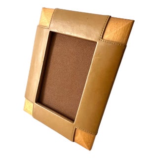 Leather and Wood Picture Frame in the Style of Ralph Lauren For Sale
