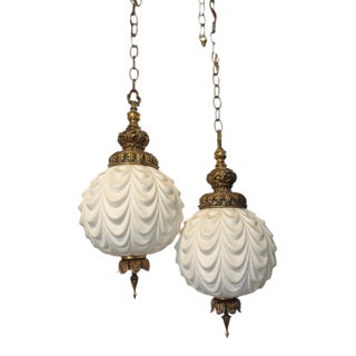 1960’s Hollywood Regency, Milk Glass, Swag Lamps - a Pair For Sale