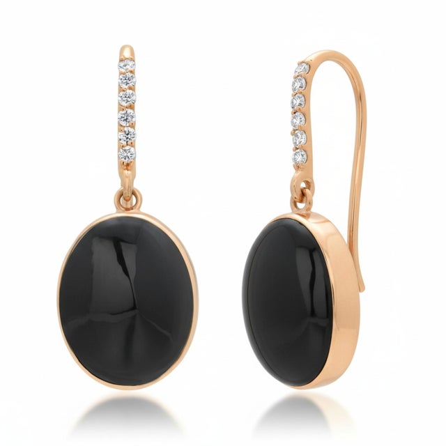 Bold 14k Yellow Gold Black Onyx 20 Carat Diamond Hoop Dangle 1.5 Inch Earrings, A Pair For Sale - Image 4 of 9