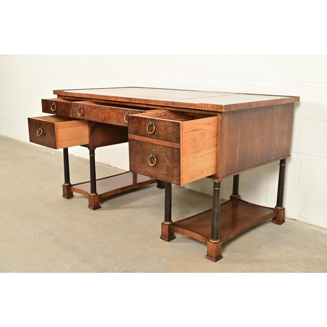Hekman Furniture French Empire Burled Walnut Leather Top Desk, Circa 1960s For Sale In South Bend - Image 6 of 13