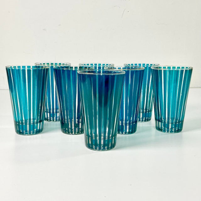 1950s 1950s Vintage Boho Chic Carnival Tent Striped Tumbler Glasses - Set of 8 For Sale - Image 5 of 11