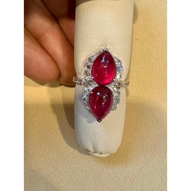 7 Ct Finest Rubelite Cabochon 1 Ct Diamond 18 Kt White Gold Cocktail Ring Size 6 For Sale - Image 14 of 18