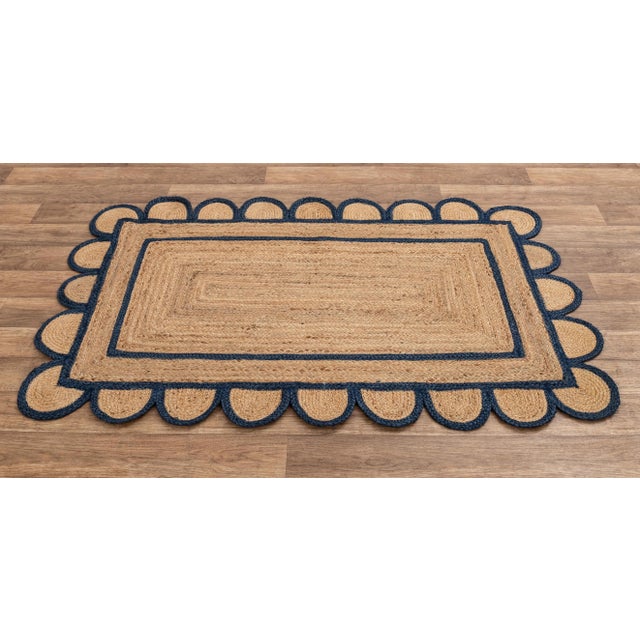 Not Yet Made - Made To Order 2'x3' Scallop Jute Navy Hand Made Rug For Sale - Image 5 of 11
