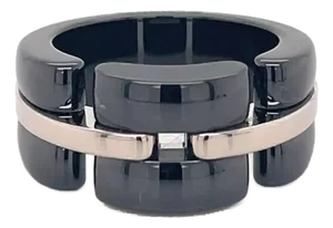 Chanel Ultra Black Ceramic 18k White Gold Band Ring, Size 5.75