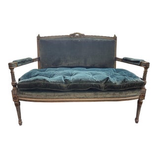 Early 20th Century French Settee With Removeable Feather Cushion For Sale