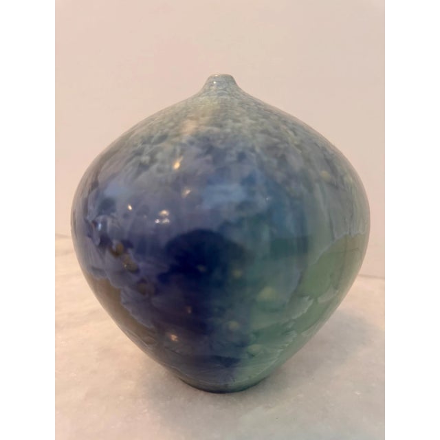 Phil Morgan Signed 1991 Crystalline Glaze Studio Pottery Vase – Blue Teal Art Po For Sale - Image 4 of 6