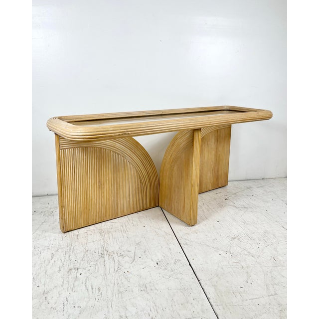 Brown Vintage Pencil Reed Rattan Arch Console Table For Sale - Image 8 of 12