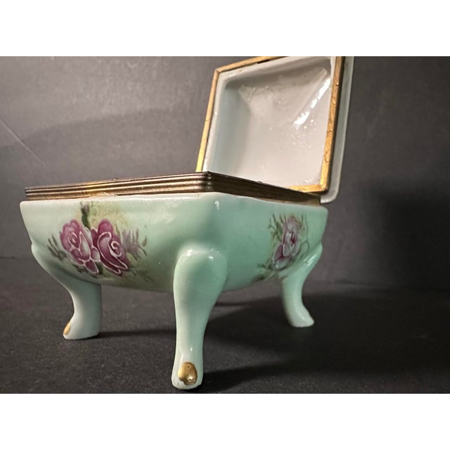 Ceramic Vintage Mid 20th Century Porcelain Hand Painted Jewelry/Trinket Box For Sale - Image 7 of 9
