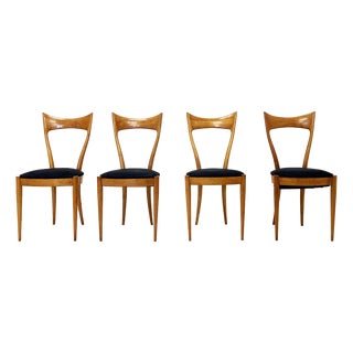 Chair in Beech and Blue Velvet For Sale